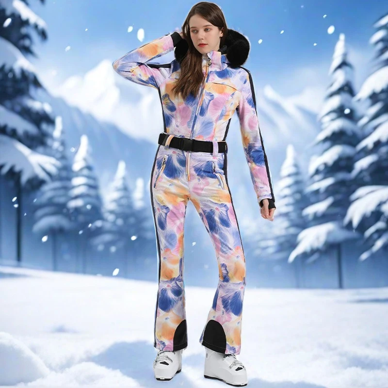 

Female One-piece Skiing Suites Outdoor Waterproof Warm Snowboard Clothes Women Winter New Ski Tracksuits Slim Fit Snow Jumpsuits
