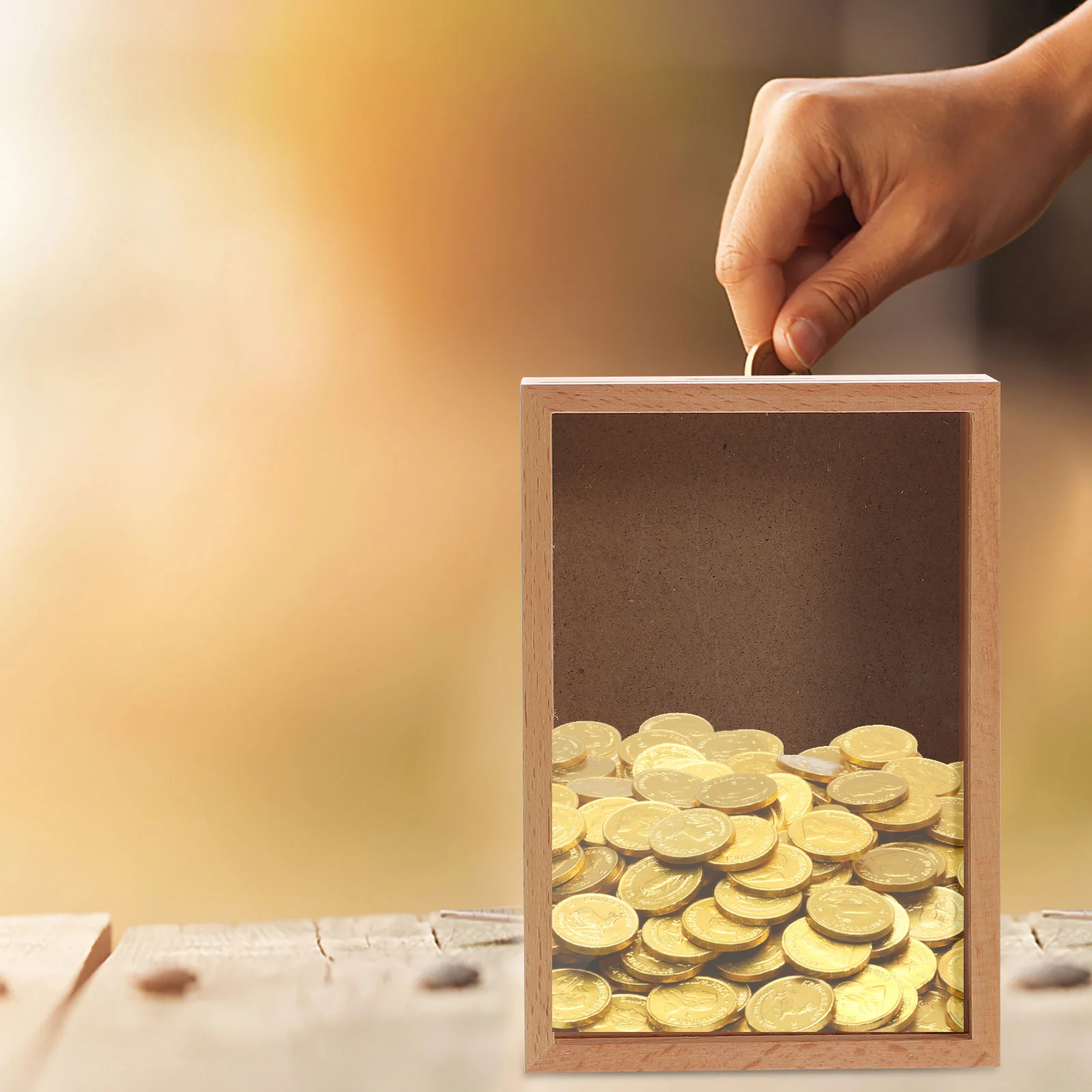 Piggy Bank Adult for Coins Money Wood Vintage Picture Frames Container Photo Kids Banks Jar Child 4