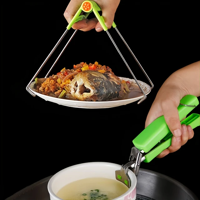 Anti-Hot Hot Plate Gripper Clips Tongs 2 PCS Stainless Steel Bowl Dish Pan  Clip Air Fryer Pans Gripper Instant Pot Lifter Retriever Tongs Kitchen