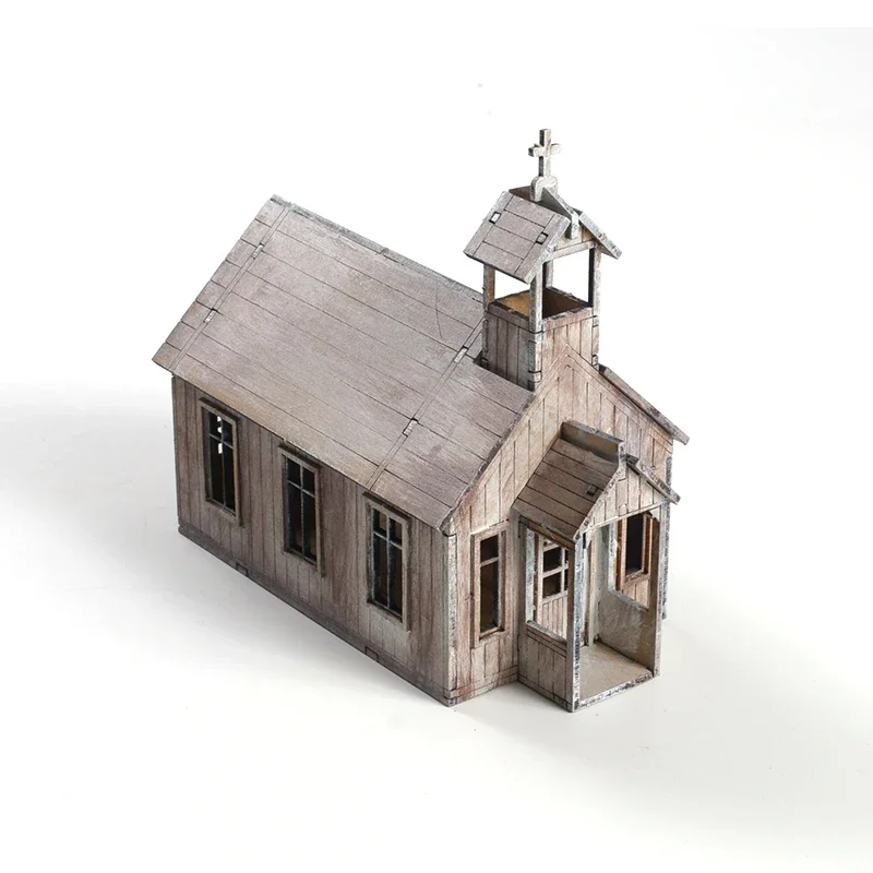 1/72 Eastern Europe Church House Building Scene Wooden Assembled Model Decoration DIY Handmade Gift 5