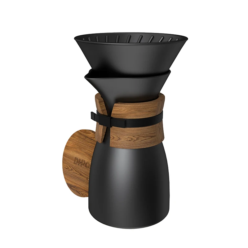 

550ml Matte Black Ceramic Pour Over Coffee Dripper Maker Pot with coffee Brewer Filter and wooden lid