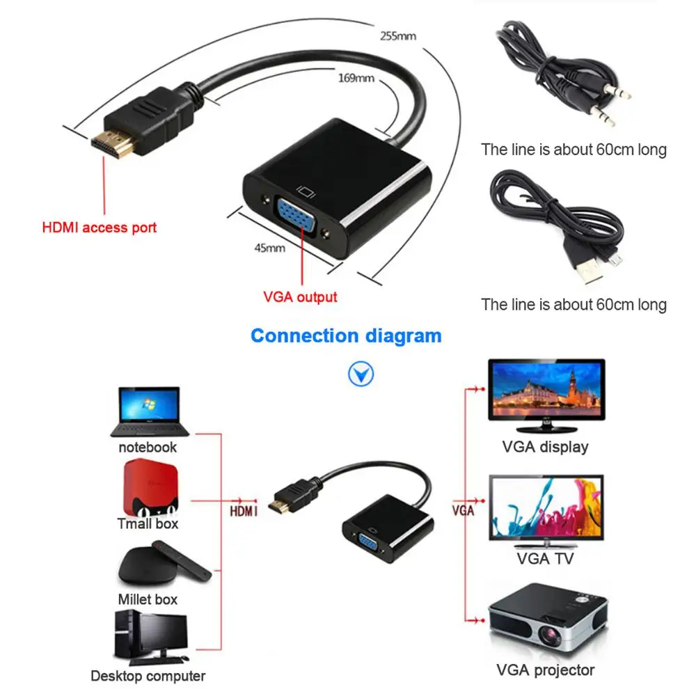 1080P DVI 수-VGA 암 어댑터 케이블, PC 노트북 프로젝터 모니터 DVI-D 24 + 1 VGA 케이블 변환기, 24 + 5 호환