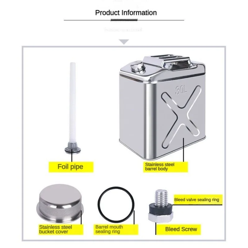 20L30L 201 Stainless Steel Fuel Tank Petrol Storage Oil Jerrycan Gas Can Car Motorcycle Truck Car Fuel-jugs Oil Pipe