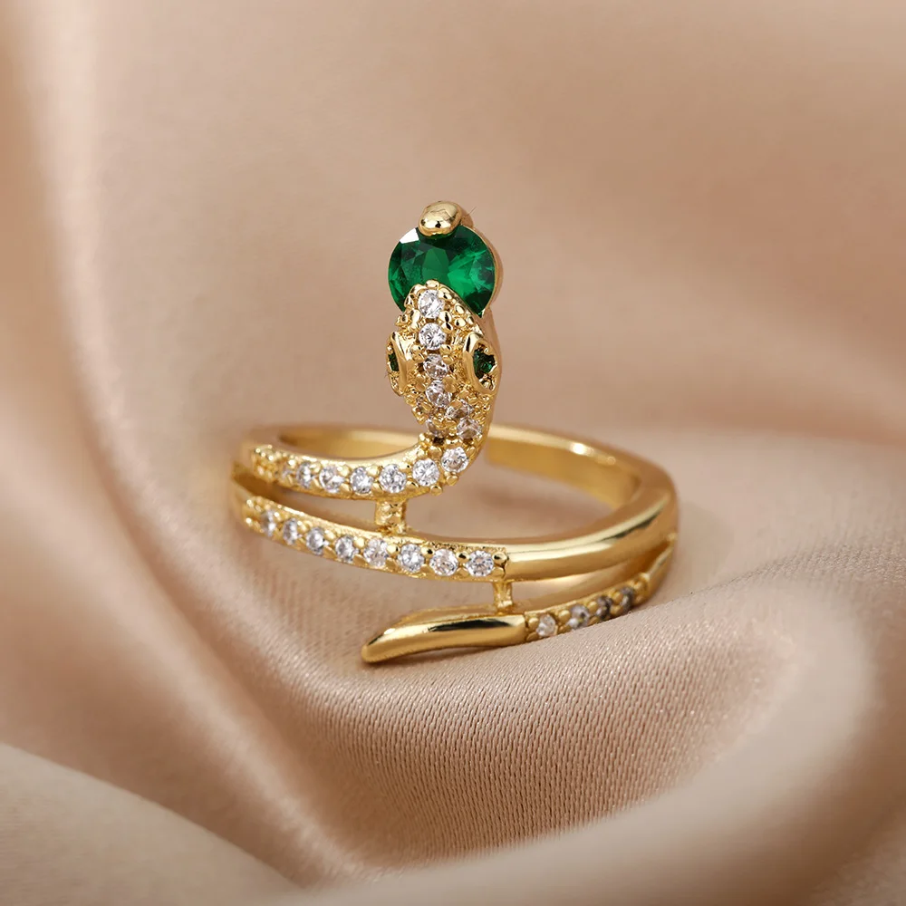 Stainless Steel Snake Rings For Women Men Gold Color Open Adjustable Zircon Ring Vintage Gothic Aesthetic Jewelry anillos mujer - Image 2