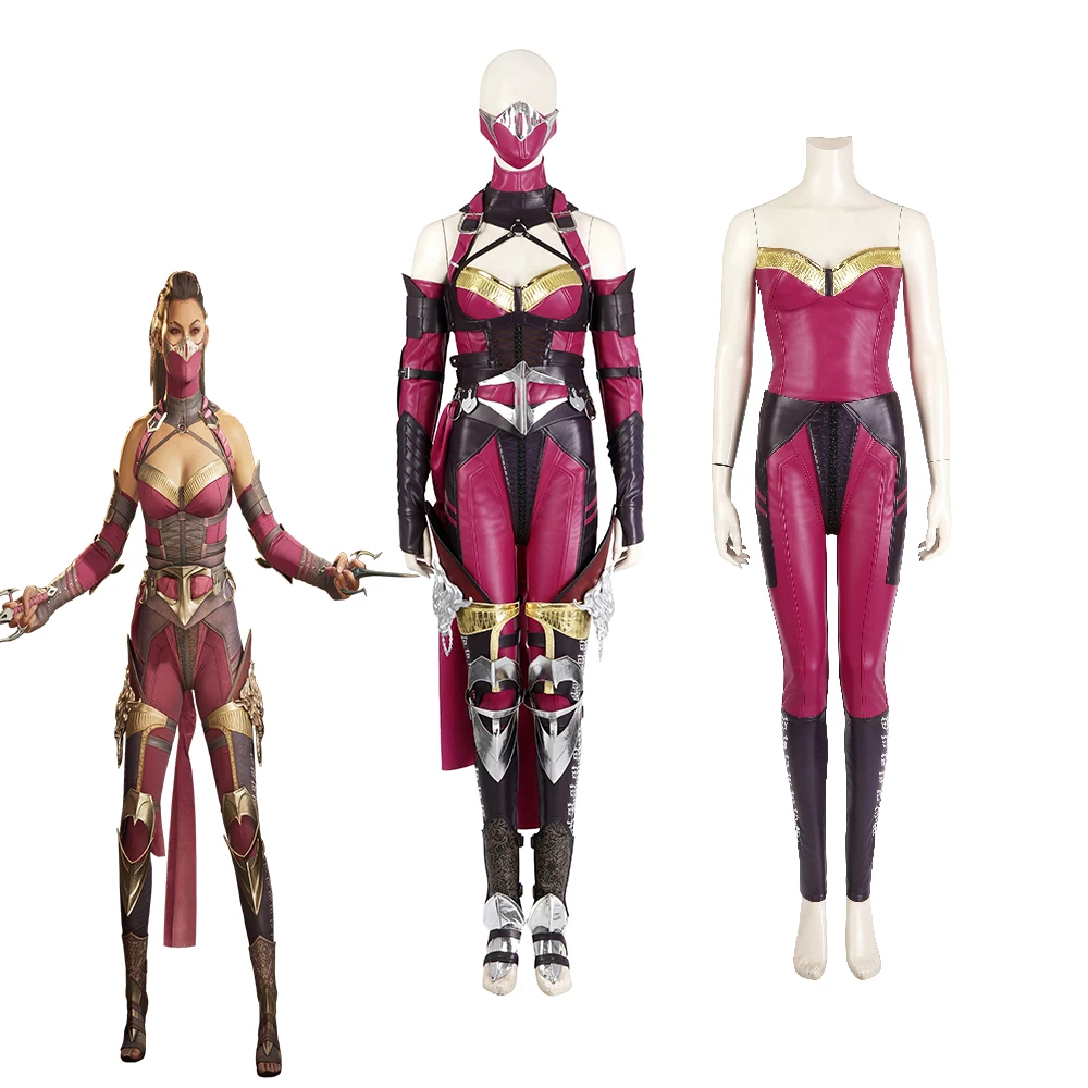 Mileena 코스프레 게임 모탈 컴뱃 여성용 섹시한 튜브 팬츠 배틀 유니폼 풀 세트, 할로윈 카니발 파티 판타지아 변장 세트