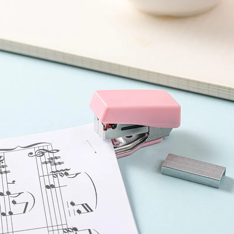 Push Stapler Mini Stapler Set Hand Stapler Cute Morandi Stapler with 500pcs 10# Staples