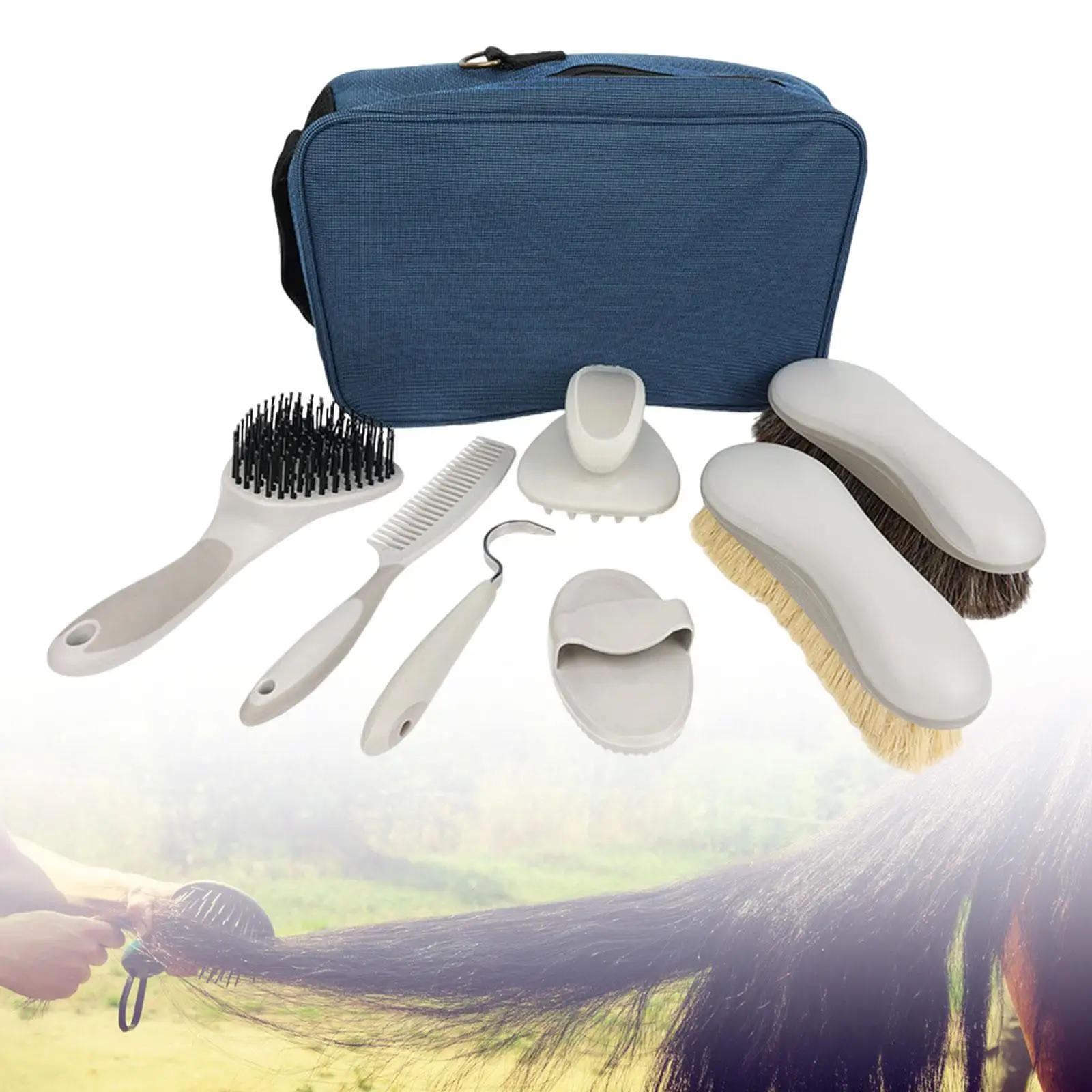 8Pcs Horse Grooming Kit Portable Massage Curry Equine Cleaning Brushes