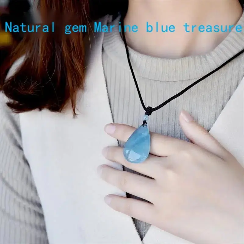 Aquamarine Water Drop Pendant Ice Type Green Pillar Stone Aquamarine Original Stone Crystal Necklace For Men And Women Crystal
