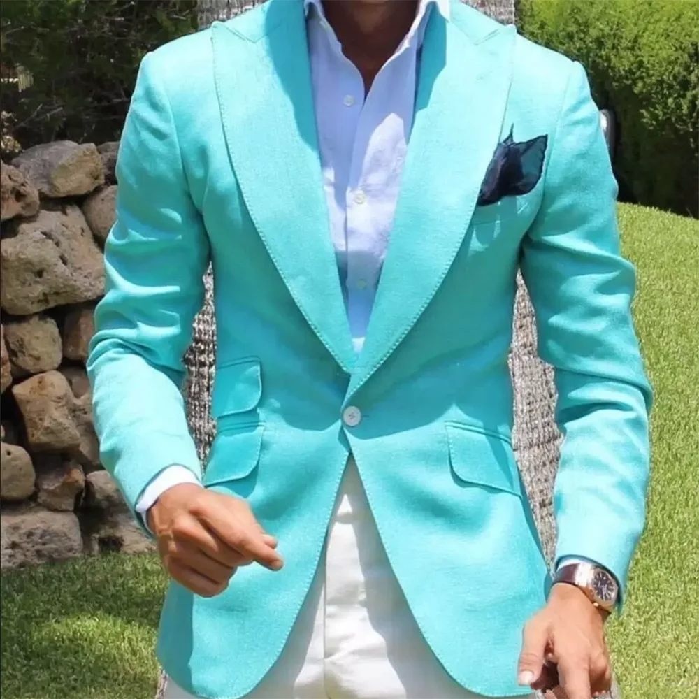 Tailored Mint Blue Wedding Suit Business Suits Slim Fit Groom Tuxedos Peak Lapel Handsome Best Man Blazers Jacket  Costume Homme
