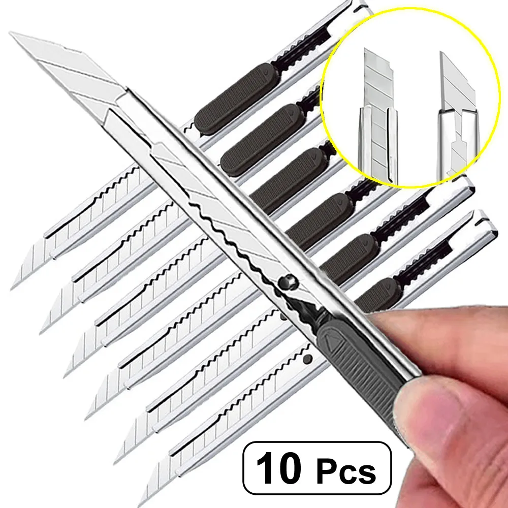 Set di 3 coltelli in acciaio inossidabile antiscivolo, taglierino multiuso, kit di strumenti per intaglio, per aprire pacchi, buste e documenti in ufficio e sala postale - immagine 3