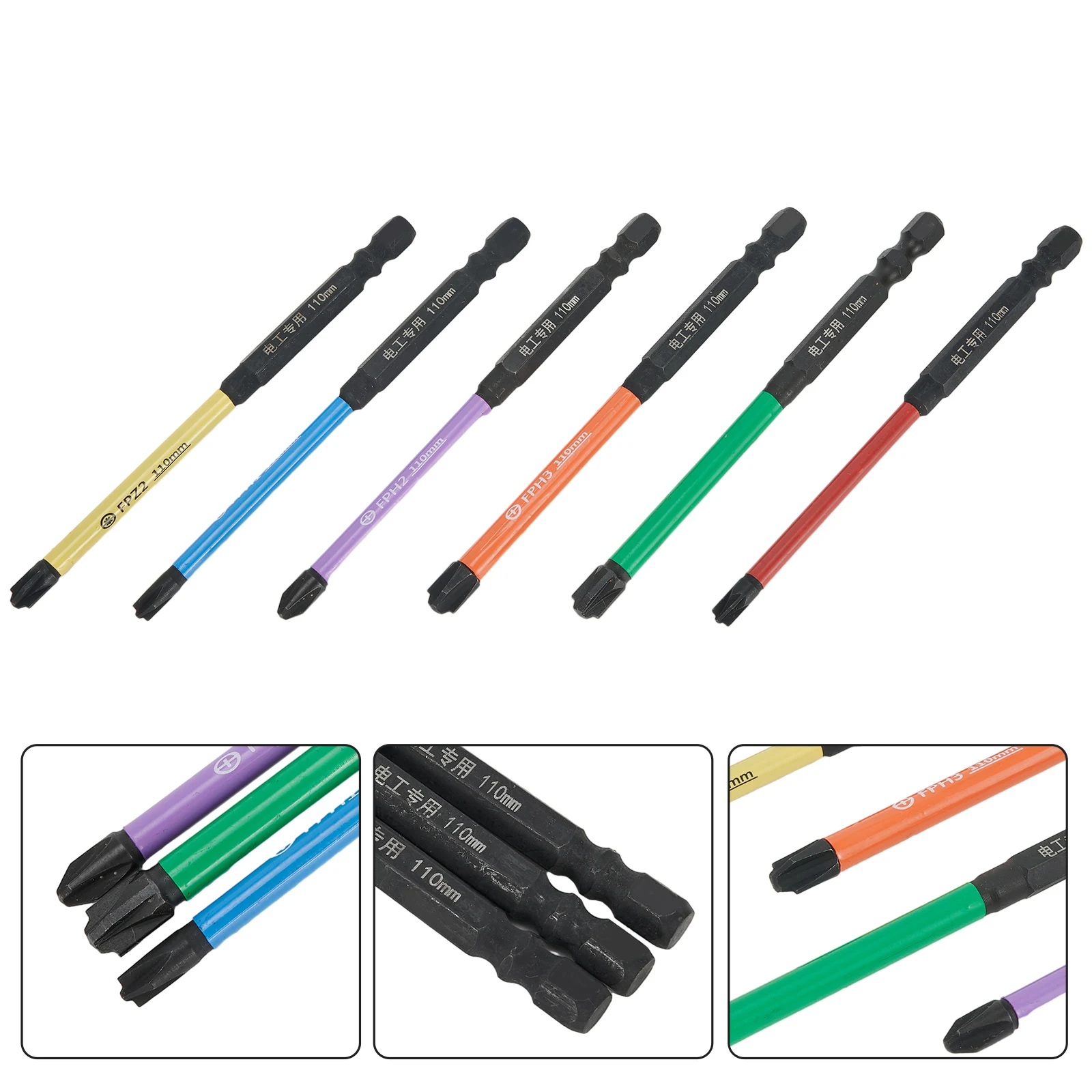 

Electrician Screwdriver Bits 6 Pcs/set Alloy Steel FPH1/FPH2/FPH3/FPZ1/FPZ2/FPZ3 Magnetic Colours High Quality