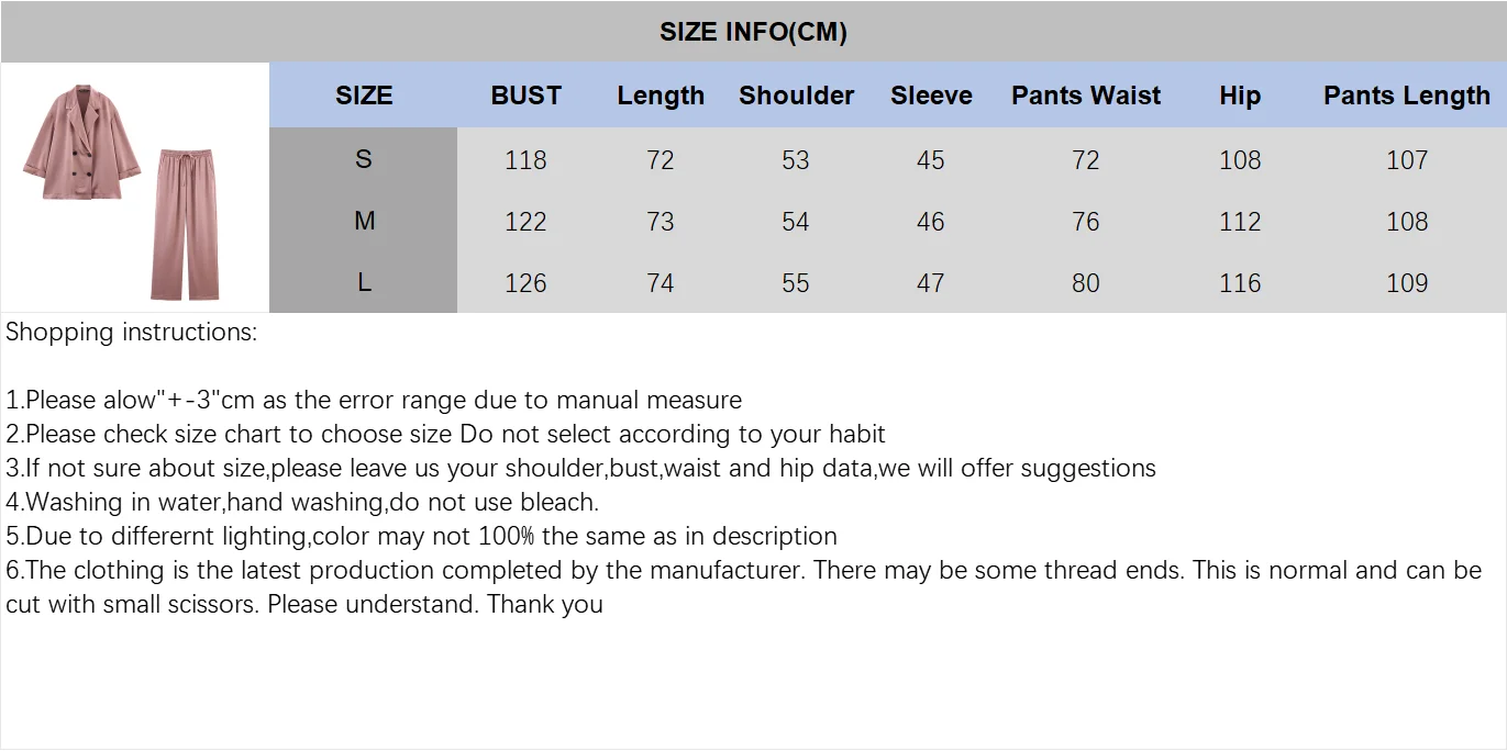 Women's Double-Breasted Satin Blazers & Long Trousers