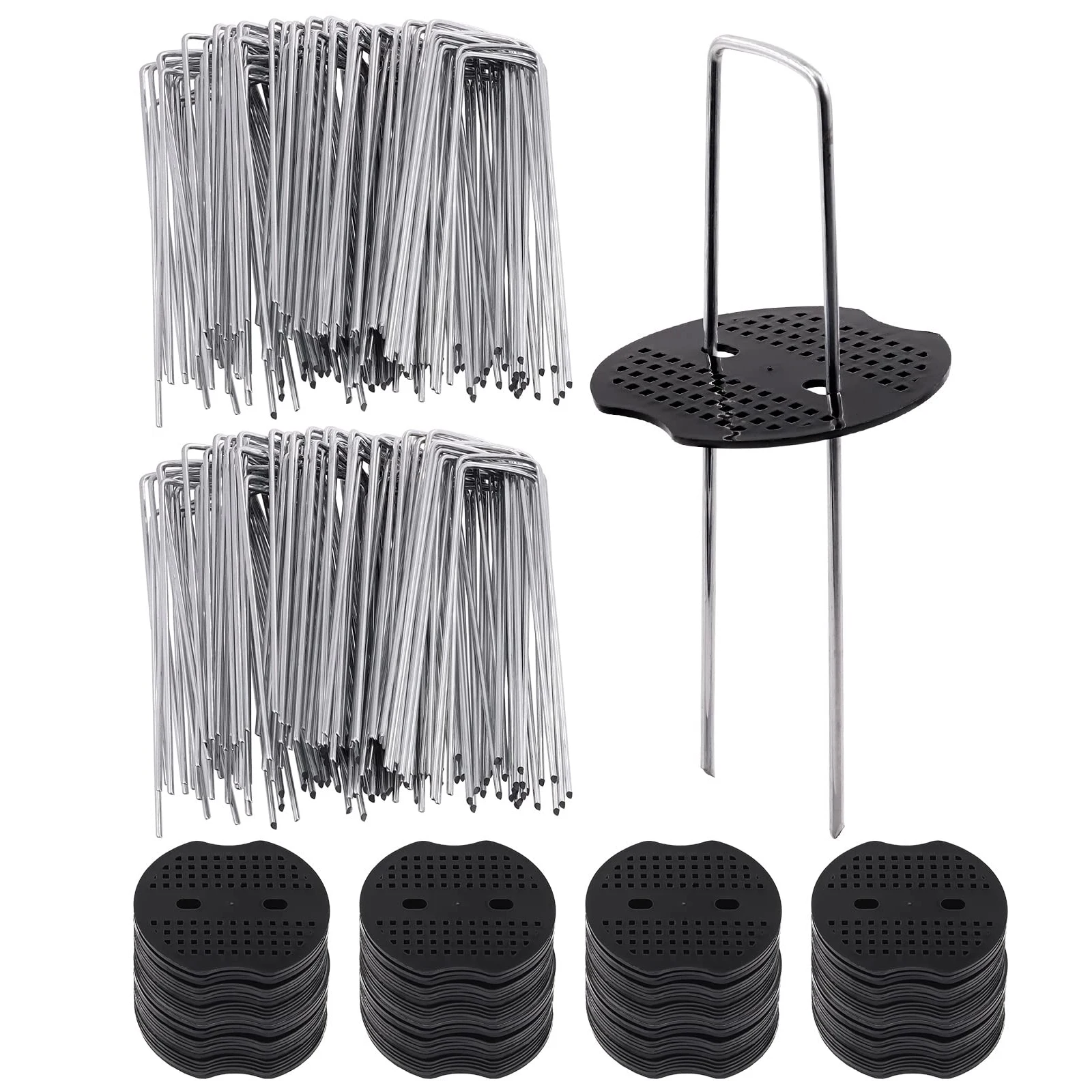 4/6 Inch Landscape Staples 11 Gauge Garden Staples, Galvanized Yard Lawn Stakes U-Shaped Pins Ground Anchors With 50 Gaskets