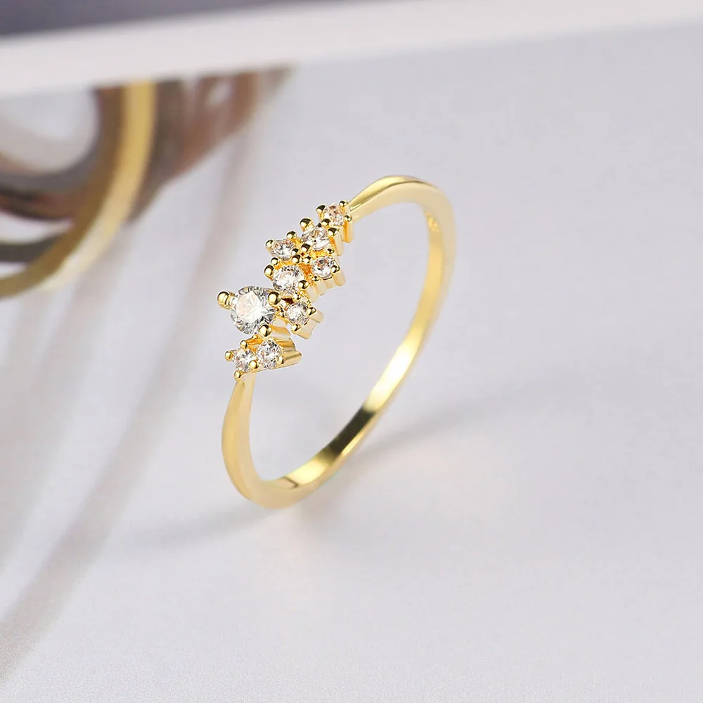 Trendy Elegant Dainty Rings For Women Romantic Women's Ring Shiny Zircon Gold Color Thin Finger Ring Accessories Jewelry KCR088 5