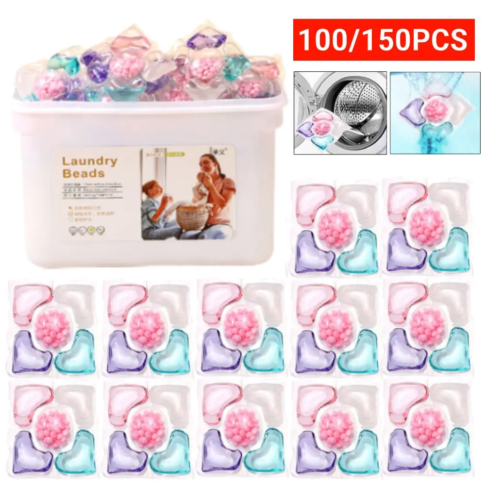 150/100Pcs Laundry Detergent Soap Box 5 in 1 Multi-purpose Strong Detergent Laundry Long Lasting Aroma Liquid Capsule Ball