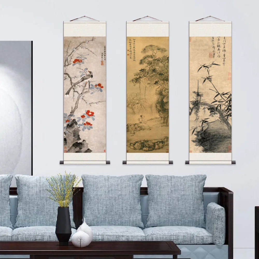 

Chinese Ink Style Pine Tree Alpine Flow Water Wall Art Poster Living Room Corridor Office Decor Canvas Painting Print Mural Gift