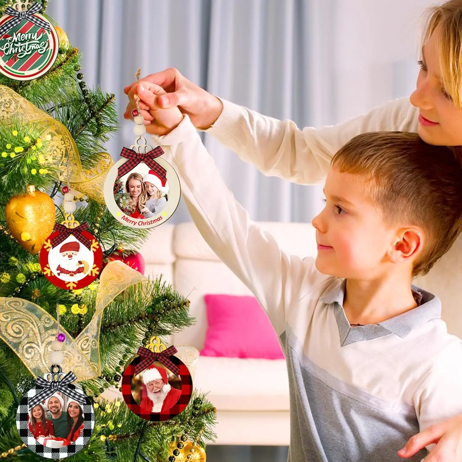 Christmas Picture Frame Decorations DIY Wooden Photo Decorations Hanging Decorations