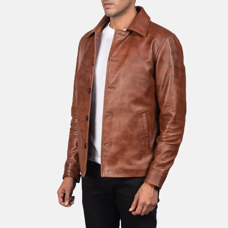 

Men’s Brown Lambskin Vintage Real Leather Jacket Slim Fit Casual Coat Jacket Fashion Trend