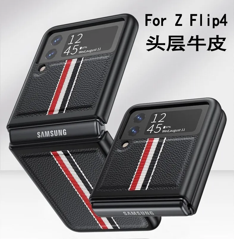 

TB Style Genuine Leather Material for Samsung Galaxy Z Flip 4 Case W23 Flip SM-F7210 Case