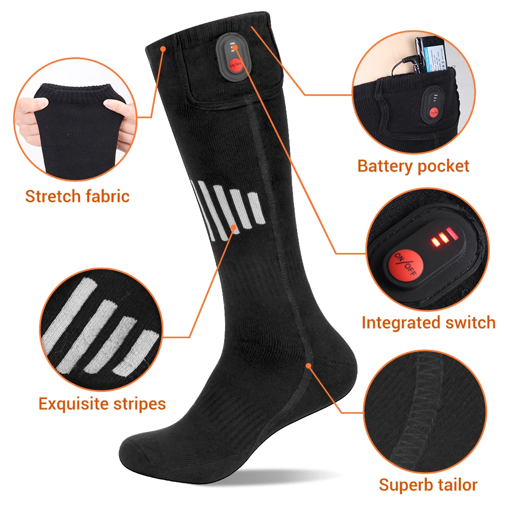 Calcetines térmicos de invierno para hombre y mujer, medias térmicas con carga USB, 65 ° C, infrarrojos, para Moto, esquí, Camping, calefacción eléctrica