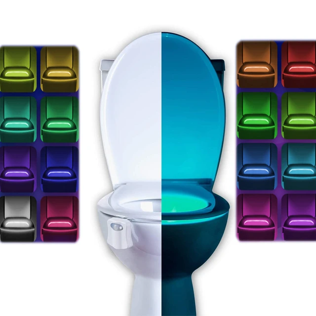 Lampe de toilette à LED, veilleuse de toilette à détecteur de mouvement à  piles éclairage de toilette 8 couleurs pour salle de bain à la maison