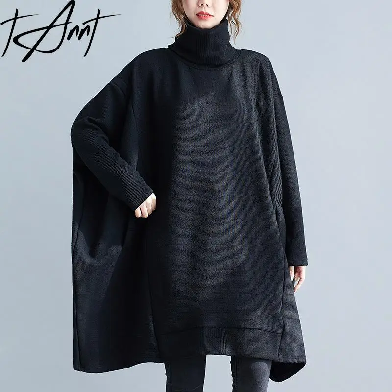 

Tannt Women Sweater Batwing Sleeve Turtleneck Black Oversize Winter Pullover Tops Fashion Loose Oversize Knitting Sweaters 2023