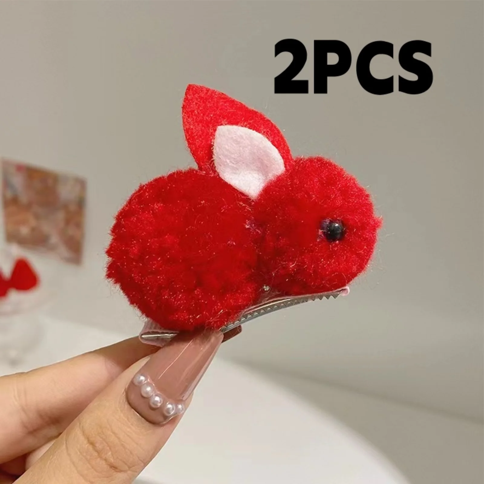 2PCS Fluffy Bunny Hair Clips Set, Cute Colorful Rabbit Hairpins,Adorable Faux Fur Hair Accessories For Women,Sweet Cartoon Hair