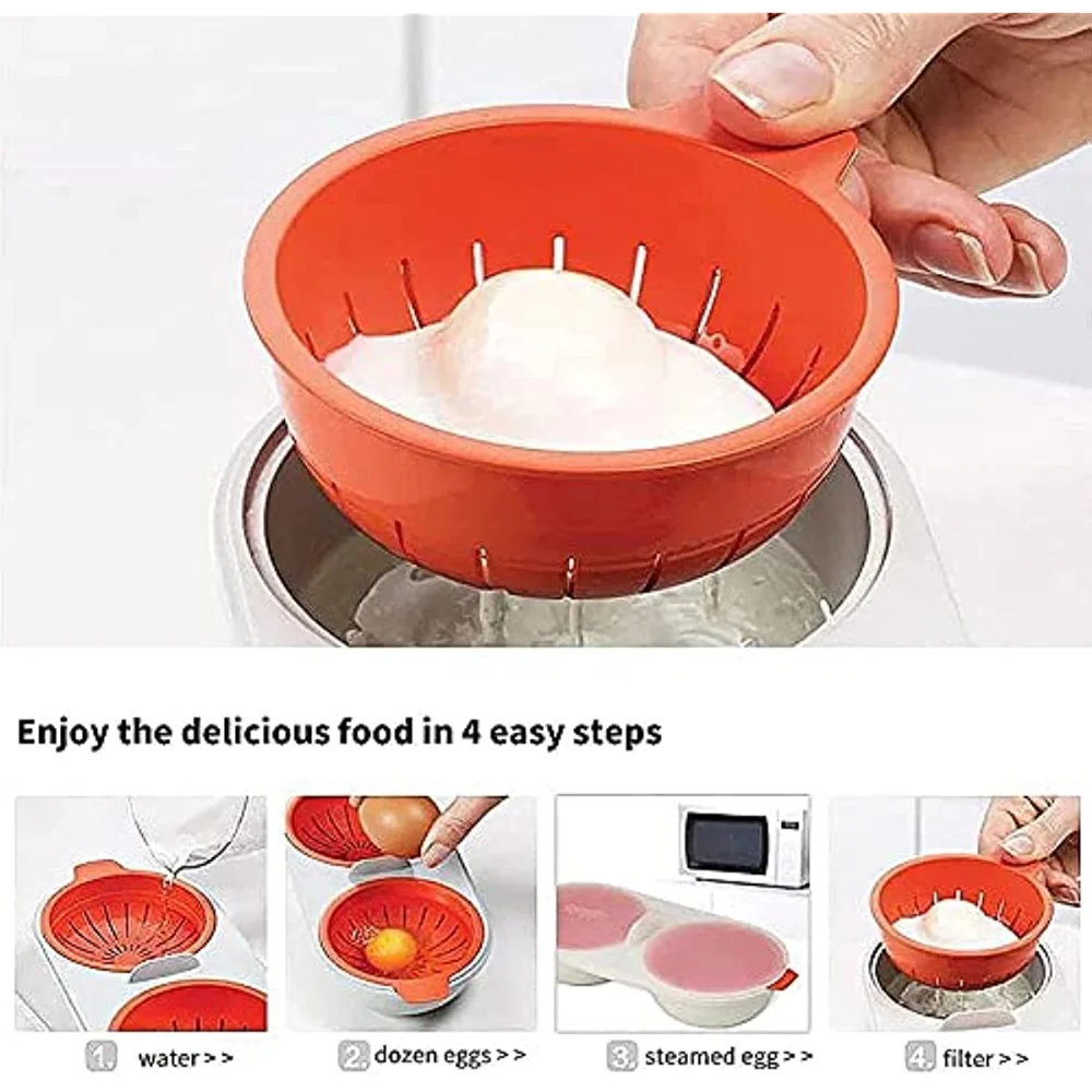 Egg poacher Egg boiler mold cup Egg cooker Silicone egg poacher One Set Of Microwave Eggs Poacher Microwave Double Egg Boiler 2 Cups Design Cookware Kitchen Tools