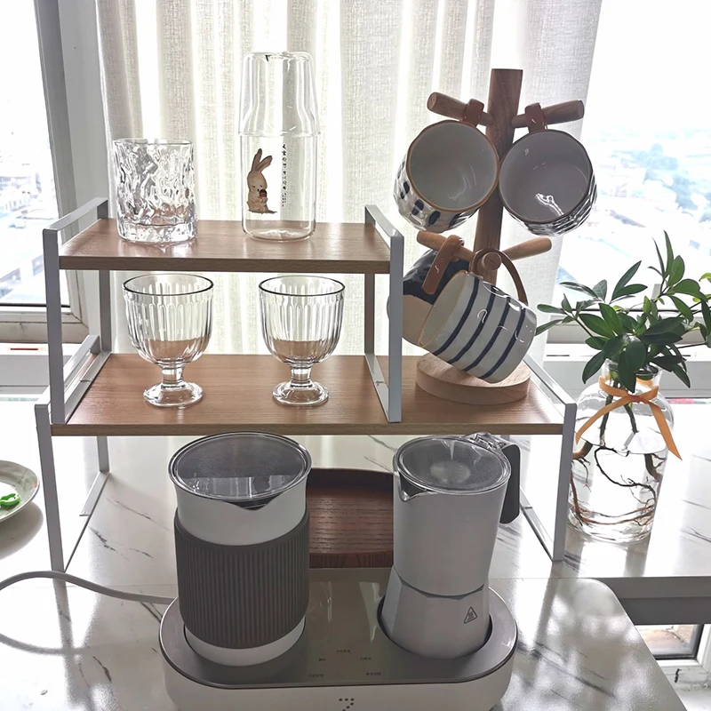 Modern Simplici Metal Wood Tea Cup Coffee Cup Water Cup Storage Ra Tabletop Organizer Rectangle Kitchen Storage elf