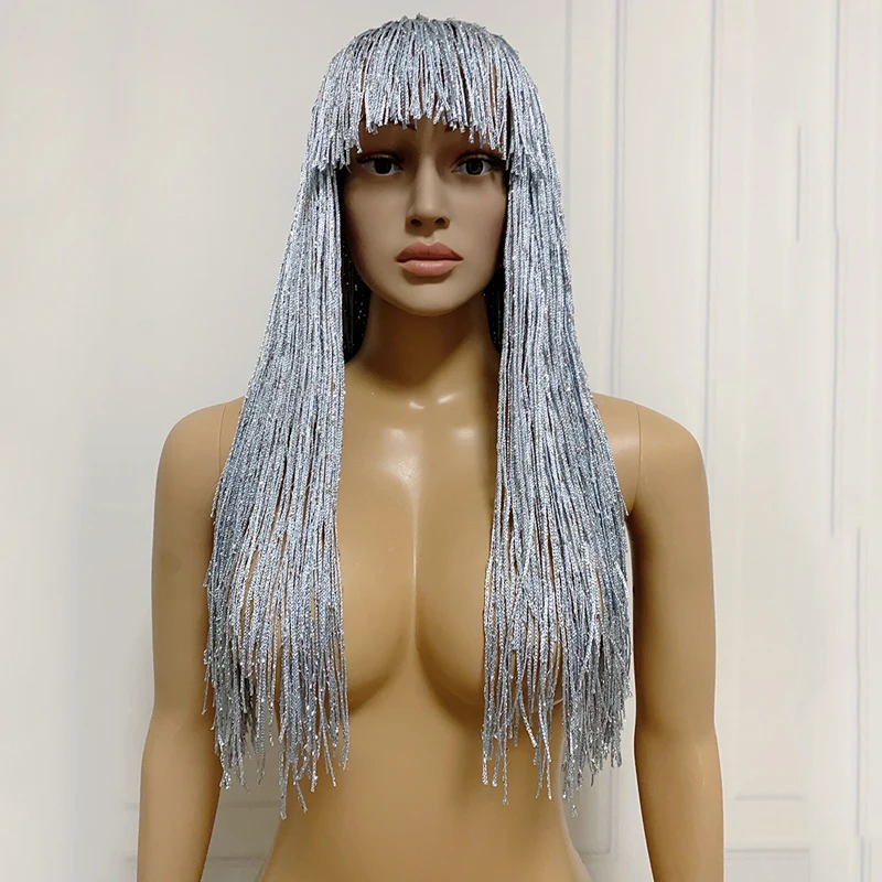 

Nightclub Bar Dj Ds Costumes Silver Wig Jazz Dance Accessories Women Gogo Dancers Wear Halloween Props Party Dress DN16919