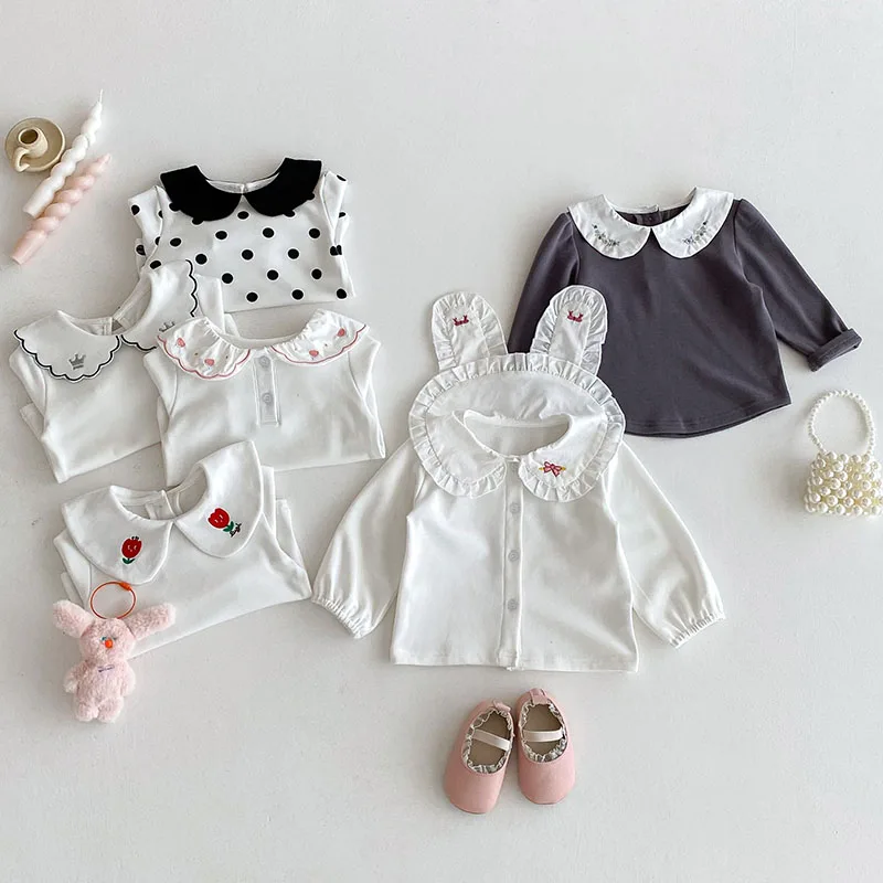 Cotton Baby Girls Autumn Undershirts with Embroidery