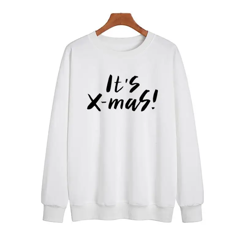 YRYT Autumn and Winter New Women's Personality It's Xmas Letter Simple Print Loose Casual Pullover Long Sleeve Crewneck Hoodie