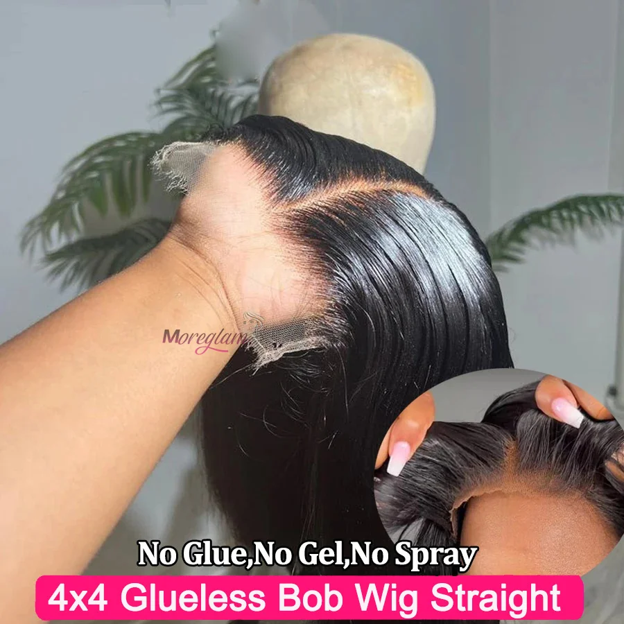 

Wear And Go Transparent Straight Bob Wig Pre Bleached Knots 4x4 Glueless Lace Front Wig PrePlucked Human Wigs Ready To Go