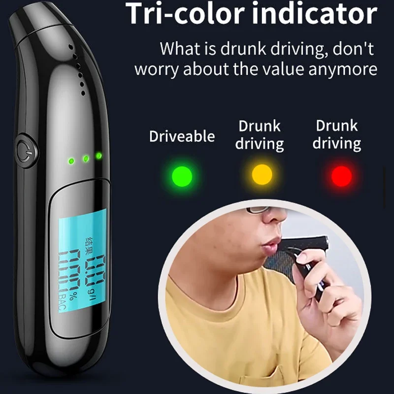 USB Rechargeable Alcohol Tester High Precision Breathalyzer Alcometer Non-contact Professional Car Portable Alcohol Detector