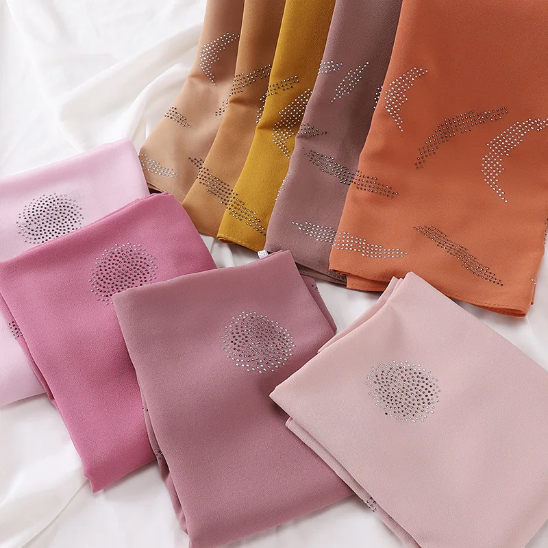 Women's chiffon hijab scarf, rhinestone turban, Islamic headband, plain shawl, head scarf.