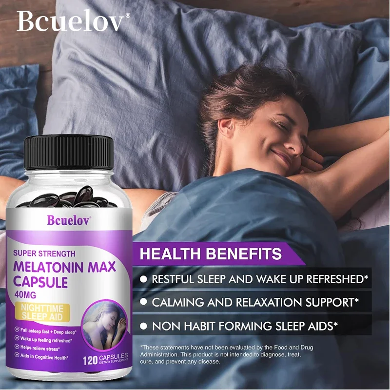 

Melatonin Supplement 40mg Capsule, Innovative Nia, Sleep Quality, Relax Brain Nerves, Good Mood, Jet Lag, Adults Fall Asleep