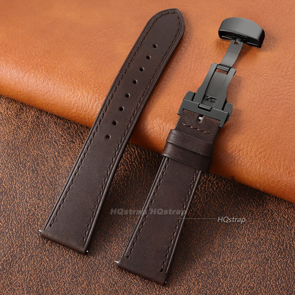 Elegant Genuine Leather Watch Strap with Butterfly Buckle – Quick Release Universal Wristband