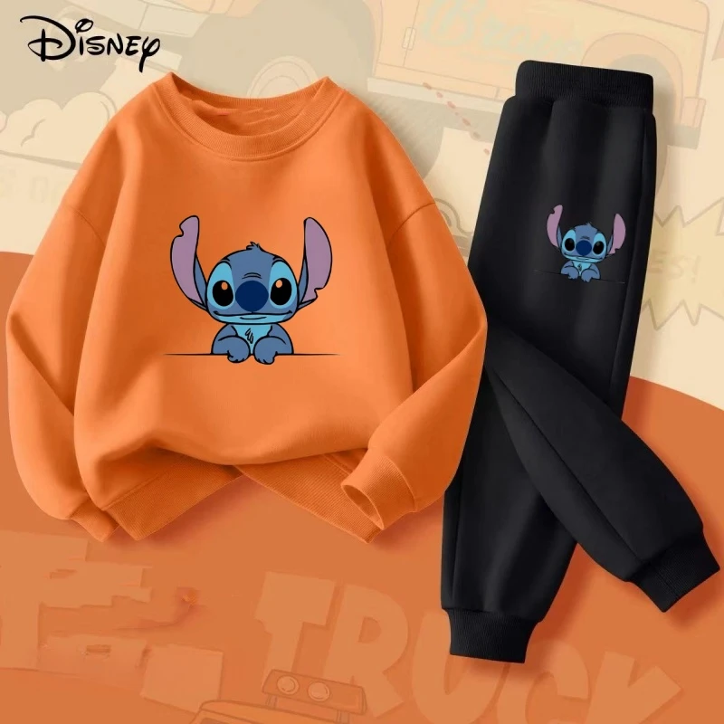 Spring Baby Girl Boy Clothes Set Children Disney Stitch Cartoon Print Sweatshirt Top and Pants Bottom 2Pieces Suit Kid Tracksuit 3