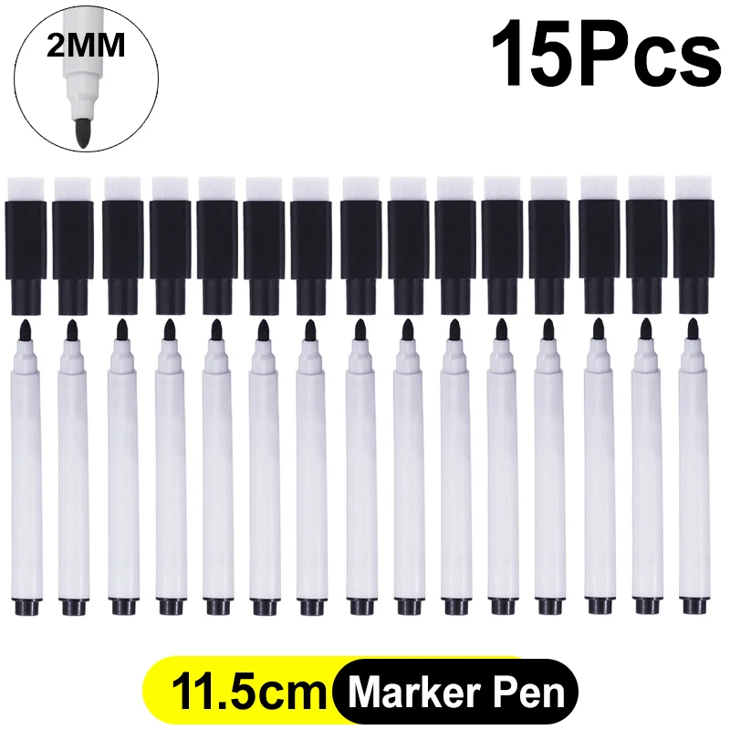 Magnetic Black Dry Erase Markers with Eraser Cap for Home, Office, and School Use