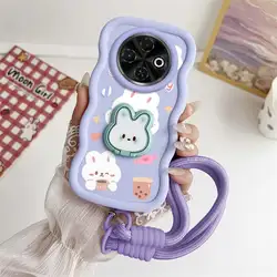 Cute Rabbit Phone Case Set with Lanyard and Stand - 3 Piece Set for Tecno Camon 40 Pro 5G (PURPLE)