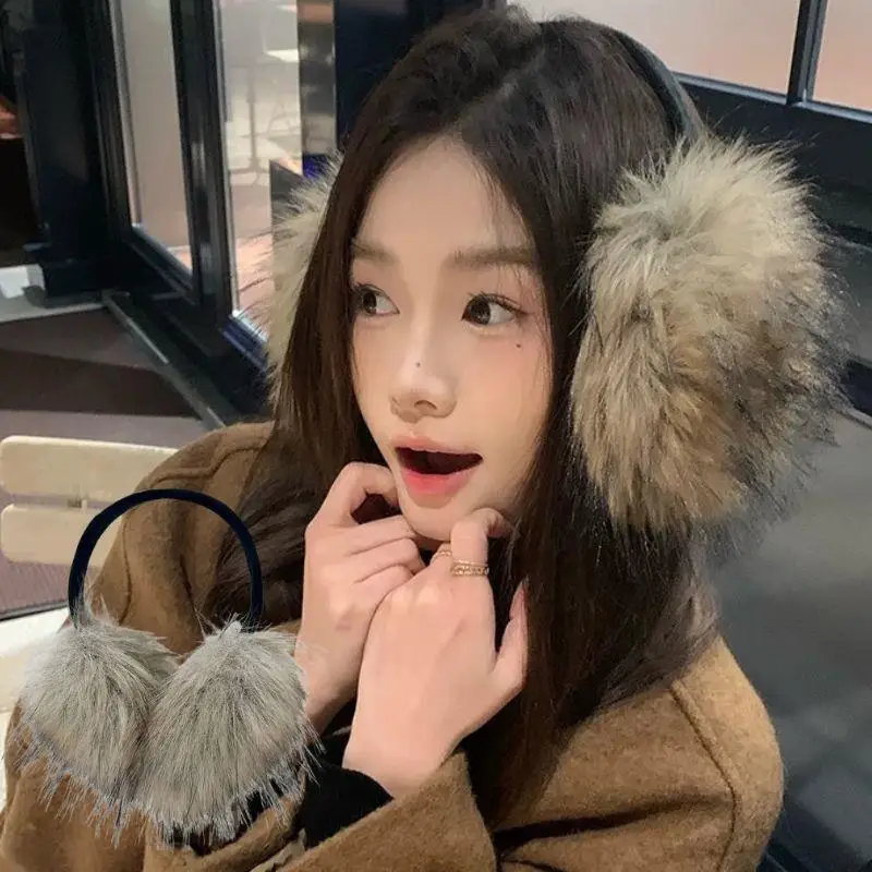 Korean Imitation Raccoon Fur Earmuffs For Women Winter Thicken Warm Earplugs Y2K Girls Plush Outdoor Cold Protection Ear-Muffs