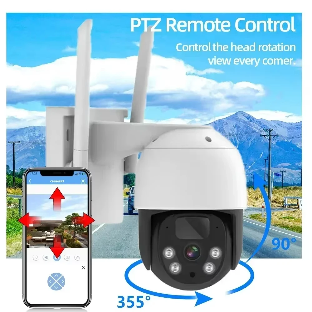 4채널 4.39인치 화면 NVR 5MP 무선 태양광 PTZ IP 카메라 시스템 2/4채널 키트 실외 WiFi 태양광 보안 카메라 세트 양방향 통화