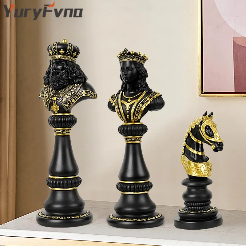 

YuryFvna Resin Retro International Chess Figurine for Interior King Knight Sculpture Home Desktop Decor Living Room Decorations
