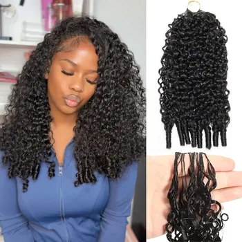Burmese Curly Crochet Human Hair Pre Looped Deep Wave Human Hair Crochet Miracle Knots Feathered Human Crochet Hair Extensions 1