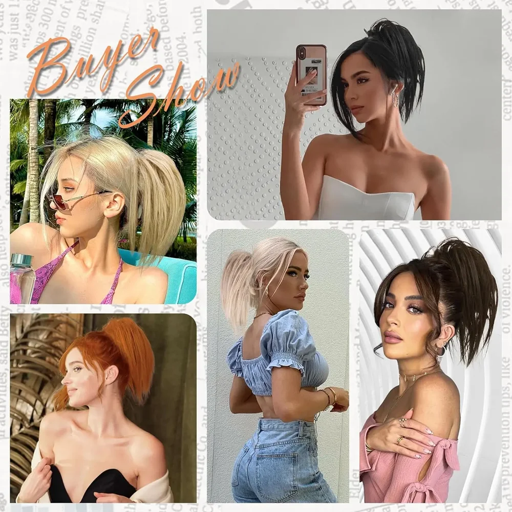 Synthetic Short Ponytail 8 inch Messy Bun Hair Piece Claw Clip in Hair Buns Straight Short High Ponytail Extensions for Women