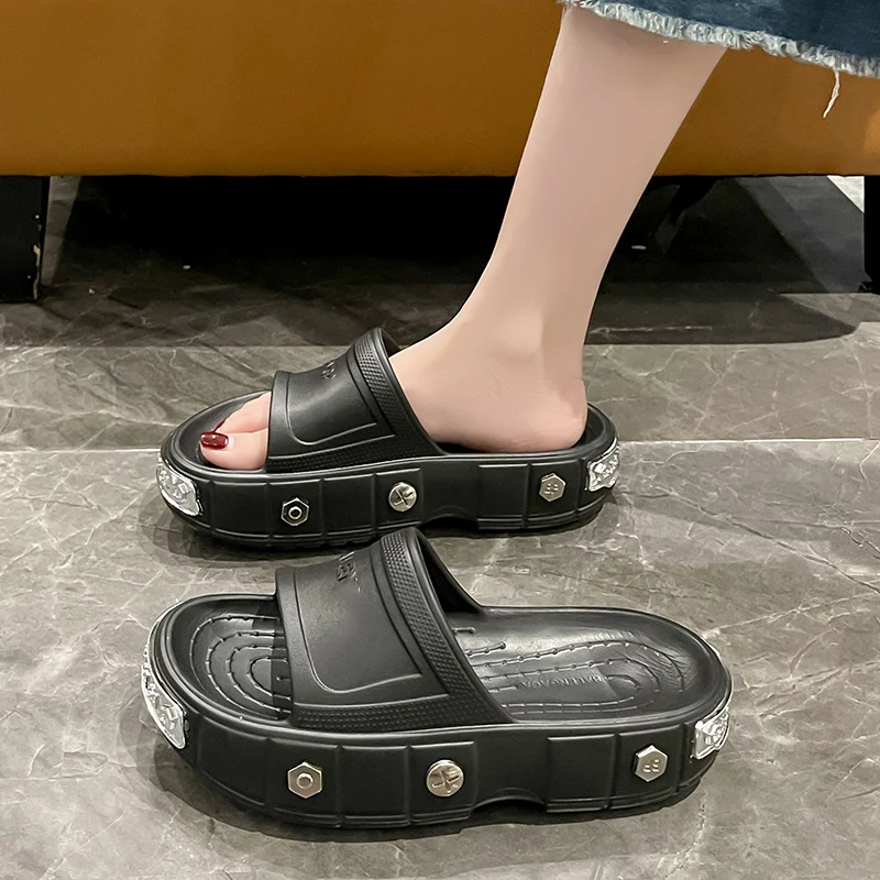 남녀공용 펑크 비치 샌들, 플랫폼 슬리퍼, 청키 캐주얼 신발, 커플 슬라이드 쪼리, 플러스 사이즈 36-45, 여름