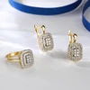 Classic square design inlaid stones two -color earrings rings set copper plated 14K gold fashion elegant ladies party earrings