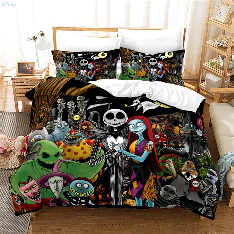 Nuovo Nightmare Before Christmas Copripiumino Con Fodera Per Cuscino Set Da Letto Jack E Sally 3D Skull Christmas Bedding Set Arredamento Camera Da Le