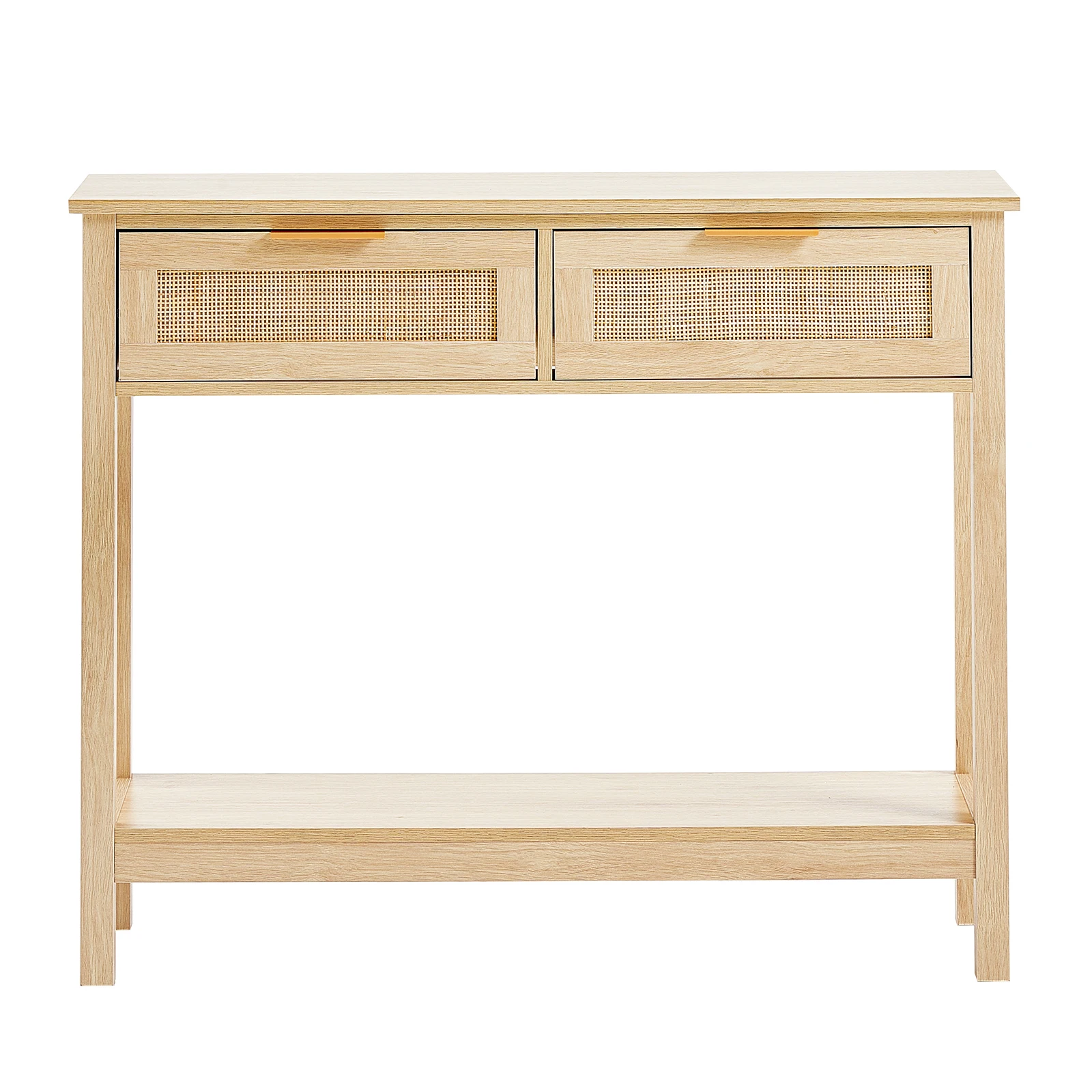 SucceBuy Rattan Console Table with 2/3Storage Drawers Rattan Entryway Table Console Table for Living Room Study Entryway TV Wall