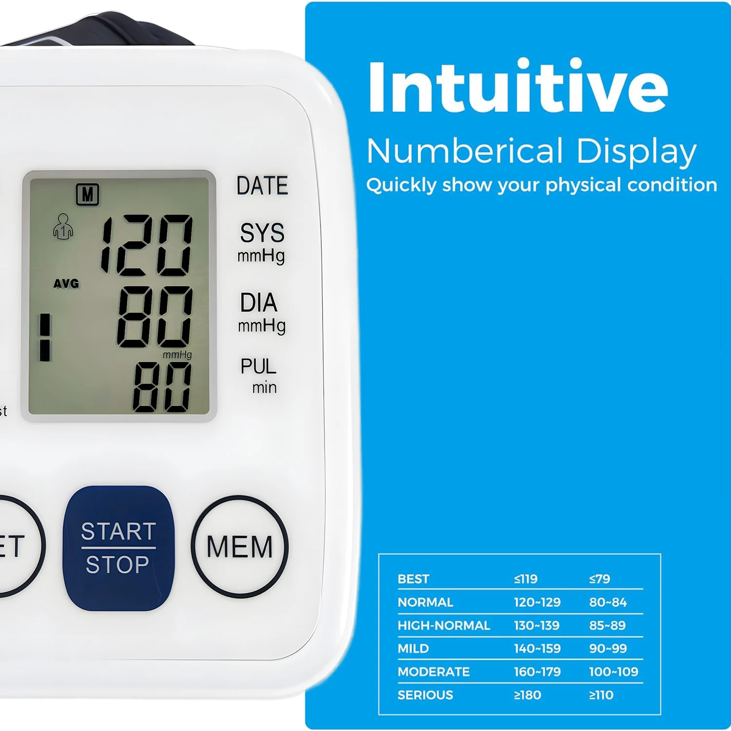 Pulse Sphygmomanometer Digital Blood Pressure Monitor LED Portable Health Heart Rate Meter arm cuff